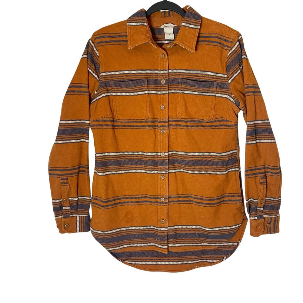 Duluth Trading Co Heritage-Weight Flannel Long Shirt Small Cider Orange Plaid